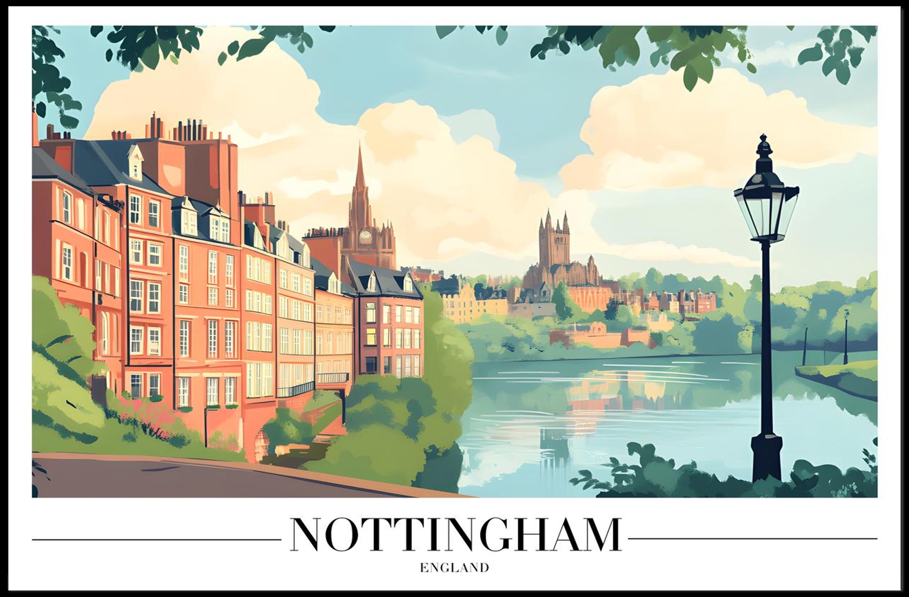 Nottingham Riverside Charm: Scenic Travel Poster PosterGoat