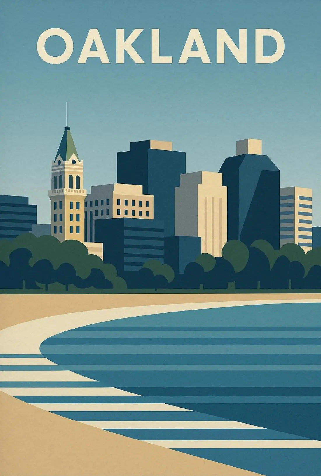 Oakland Skyline Minimalist Urban Landscape Travel Poster PosterGoat