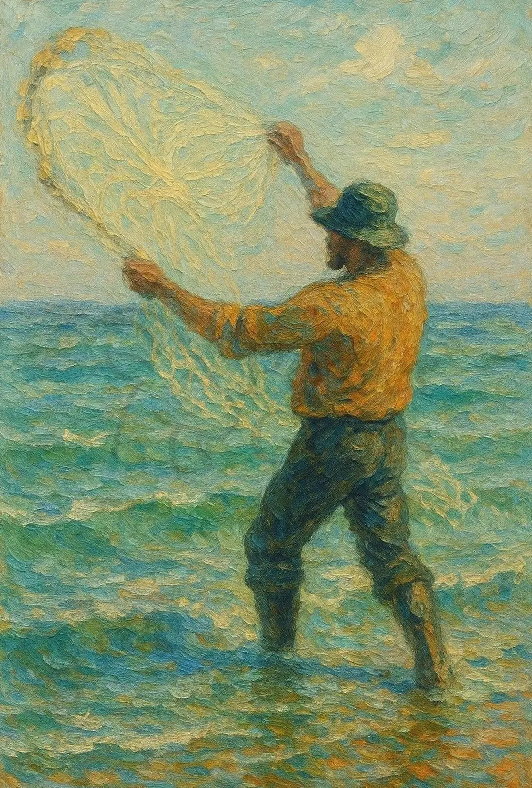 Ocean Fishing Serenity Impressionistic Artistic Poster PosterGoat