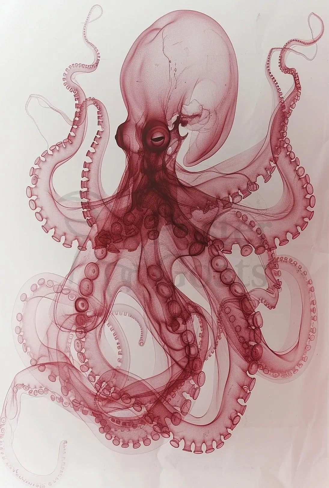 Octopus Illustration in Red and White Animal Poster PosterGoat