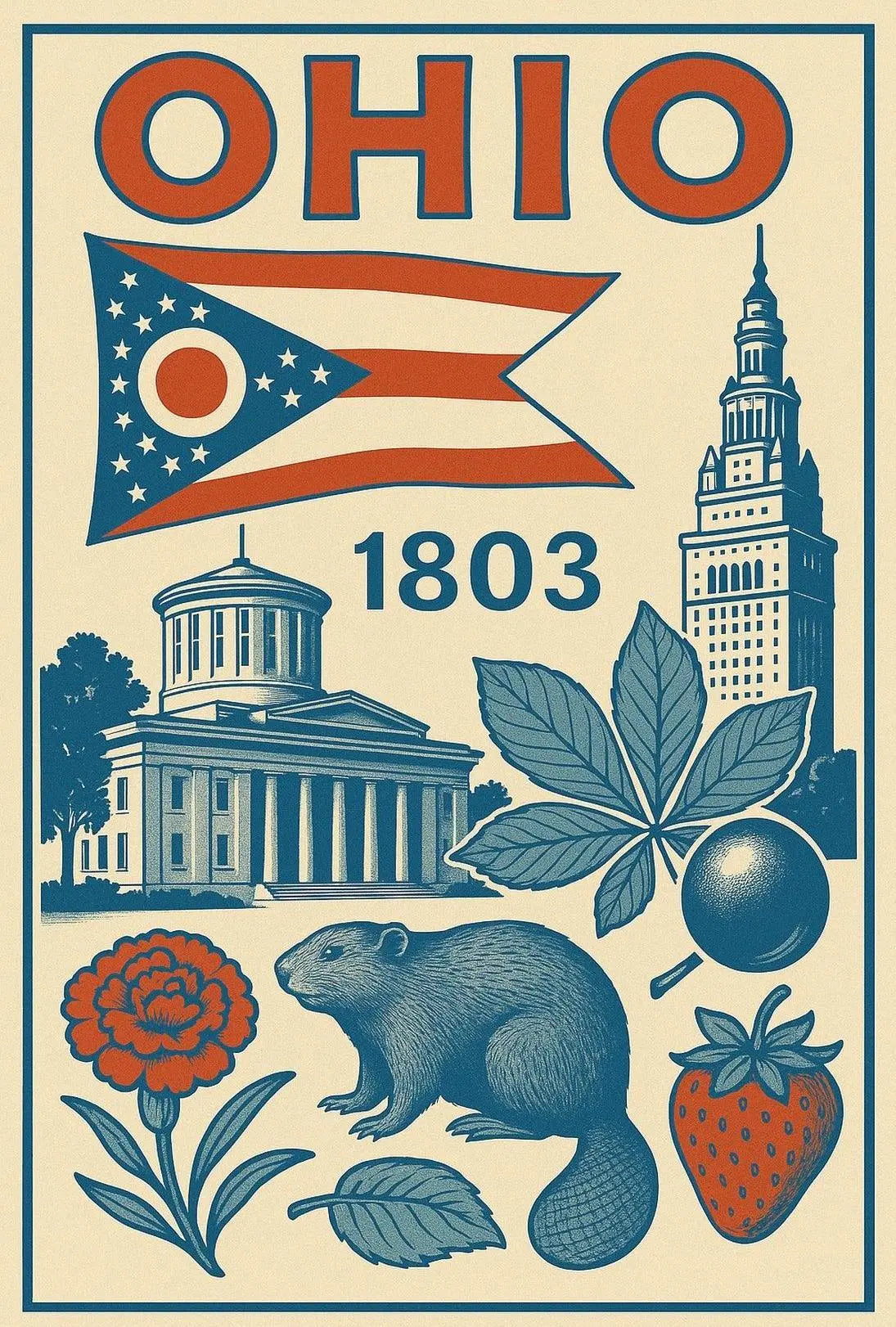 Ohio 1803 Vintage State Pride Cultural Heritage Poster PosterGoat
