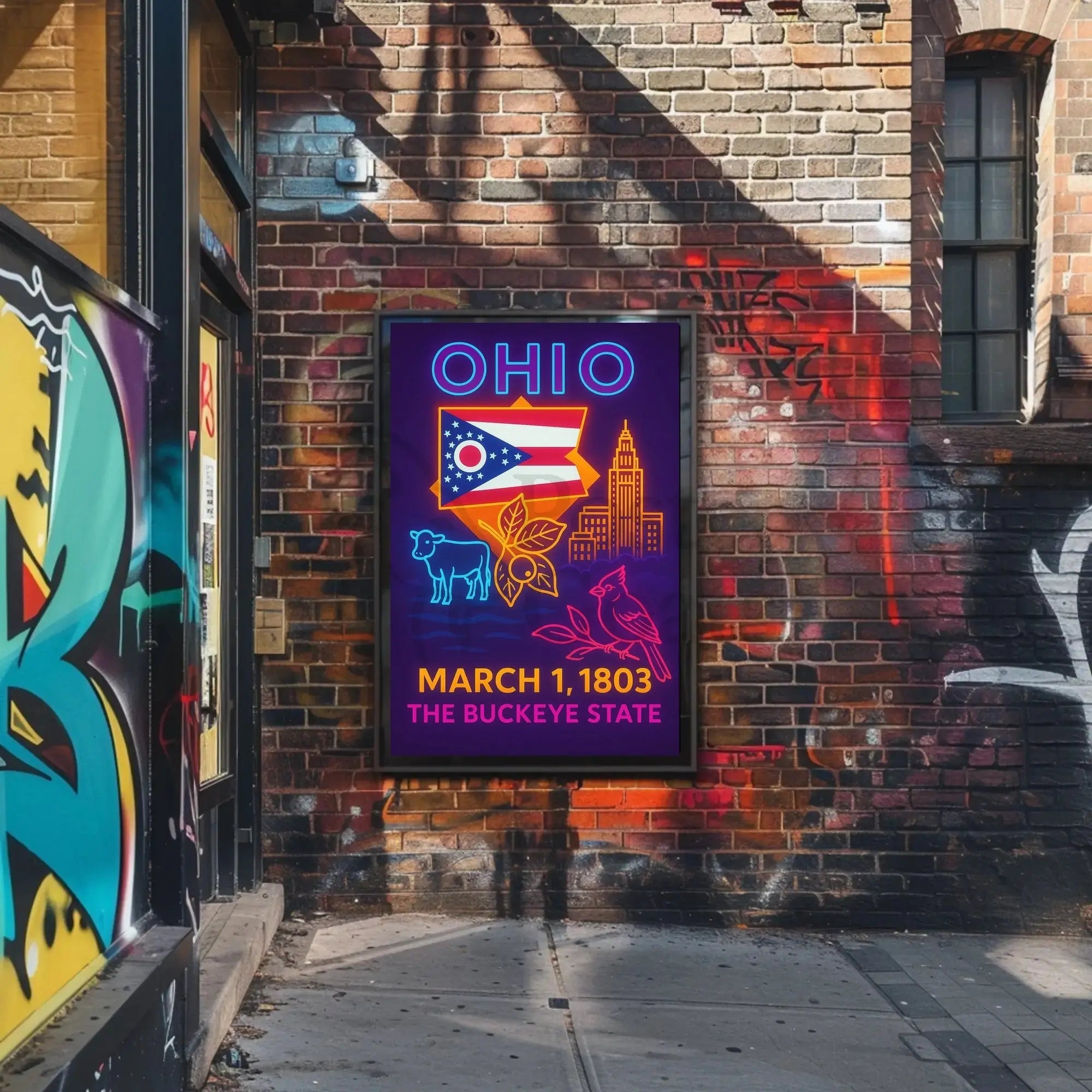 Ohio Neon Lights Retro Poster Celebrates Cultural Heritage PosterGoat