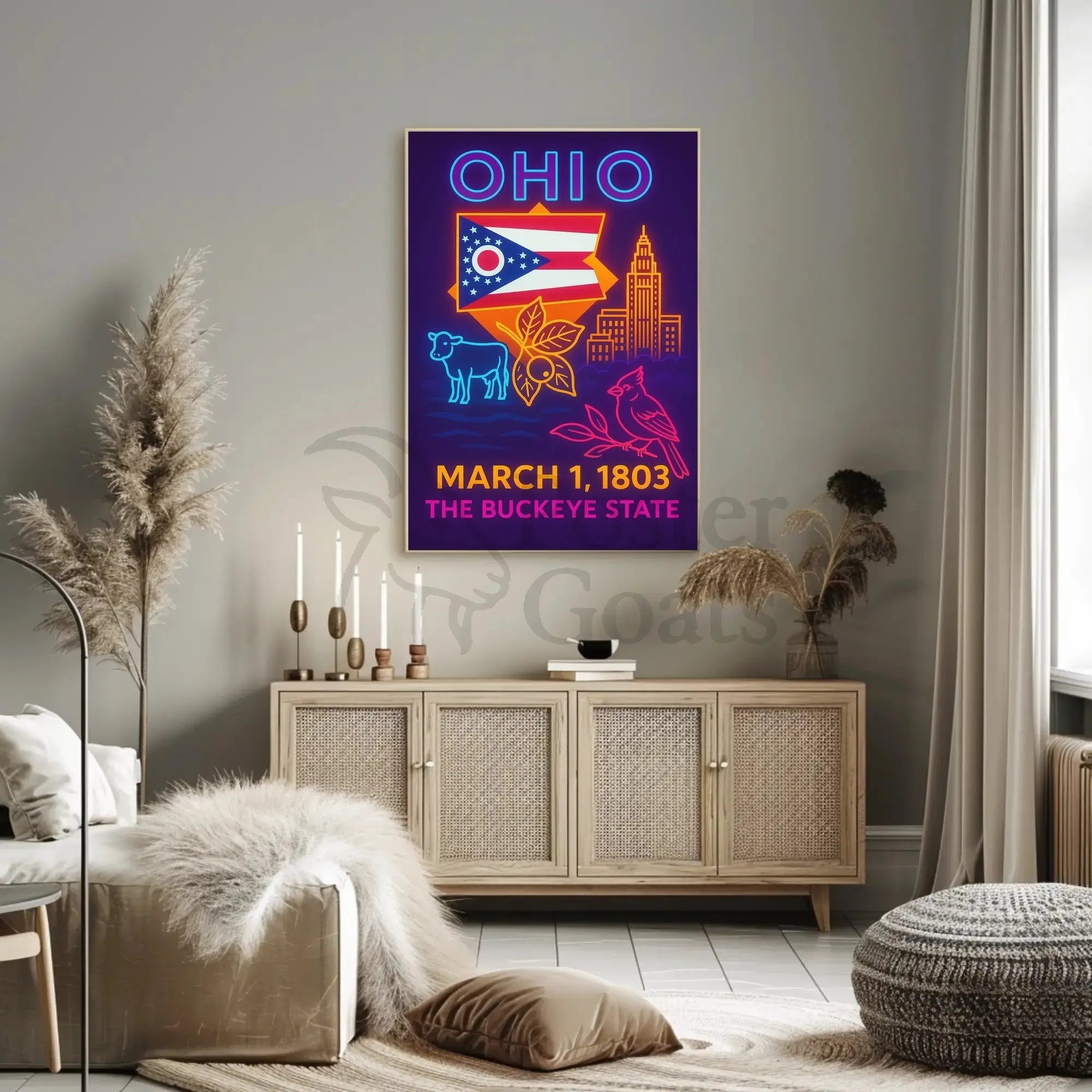 Ohio Neon Lights Retro Poster Celebrates Cultural Heritage PosterGoat