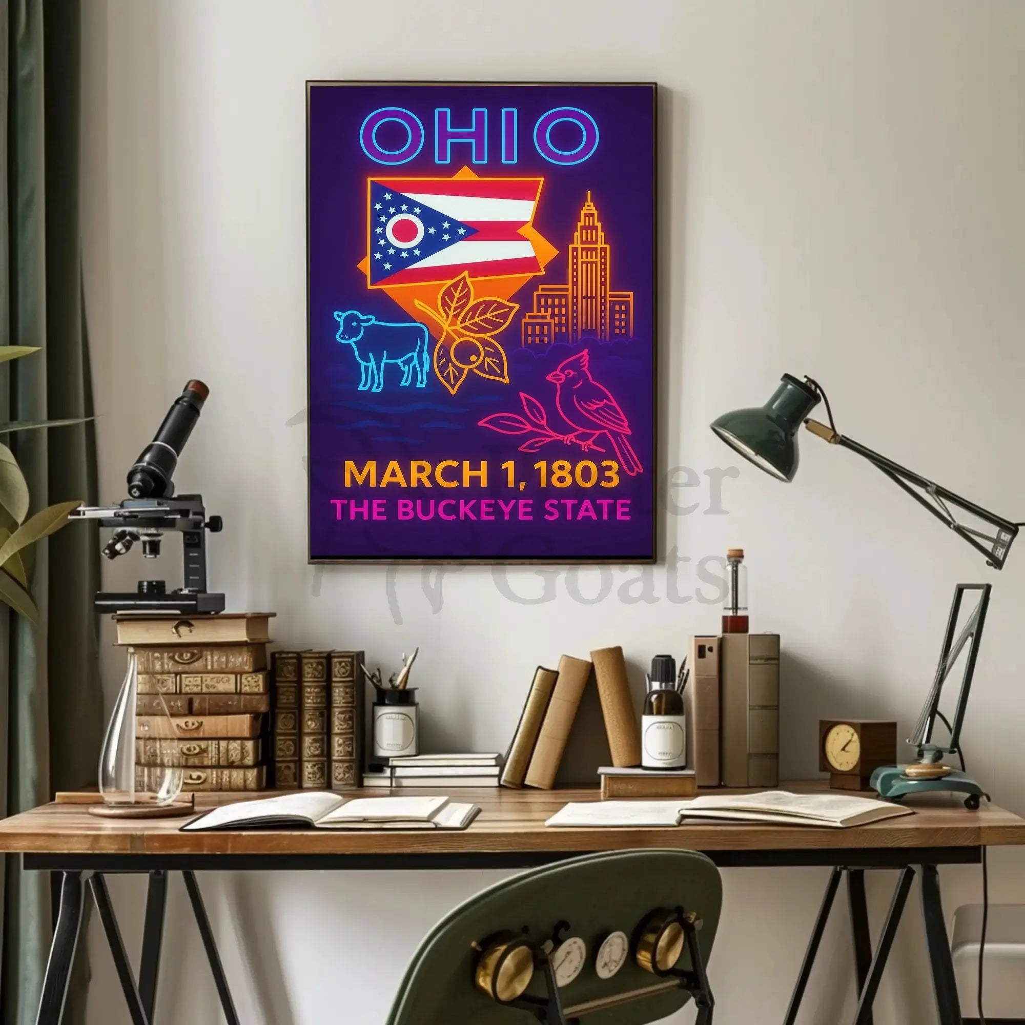 Ohio Neon Lights Retro Poster Celebrates Cultural Heritage PosterGoat