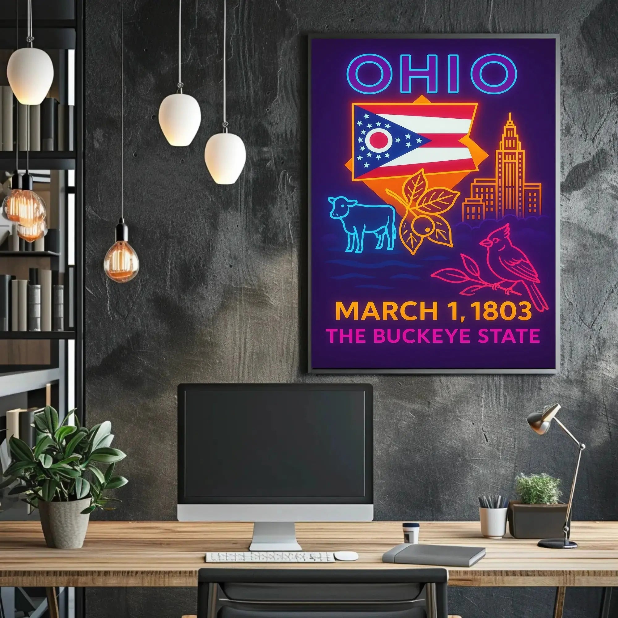 Ohio Neon Lights Retro Poster Celebrates Cultural Heritage PosterGoat