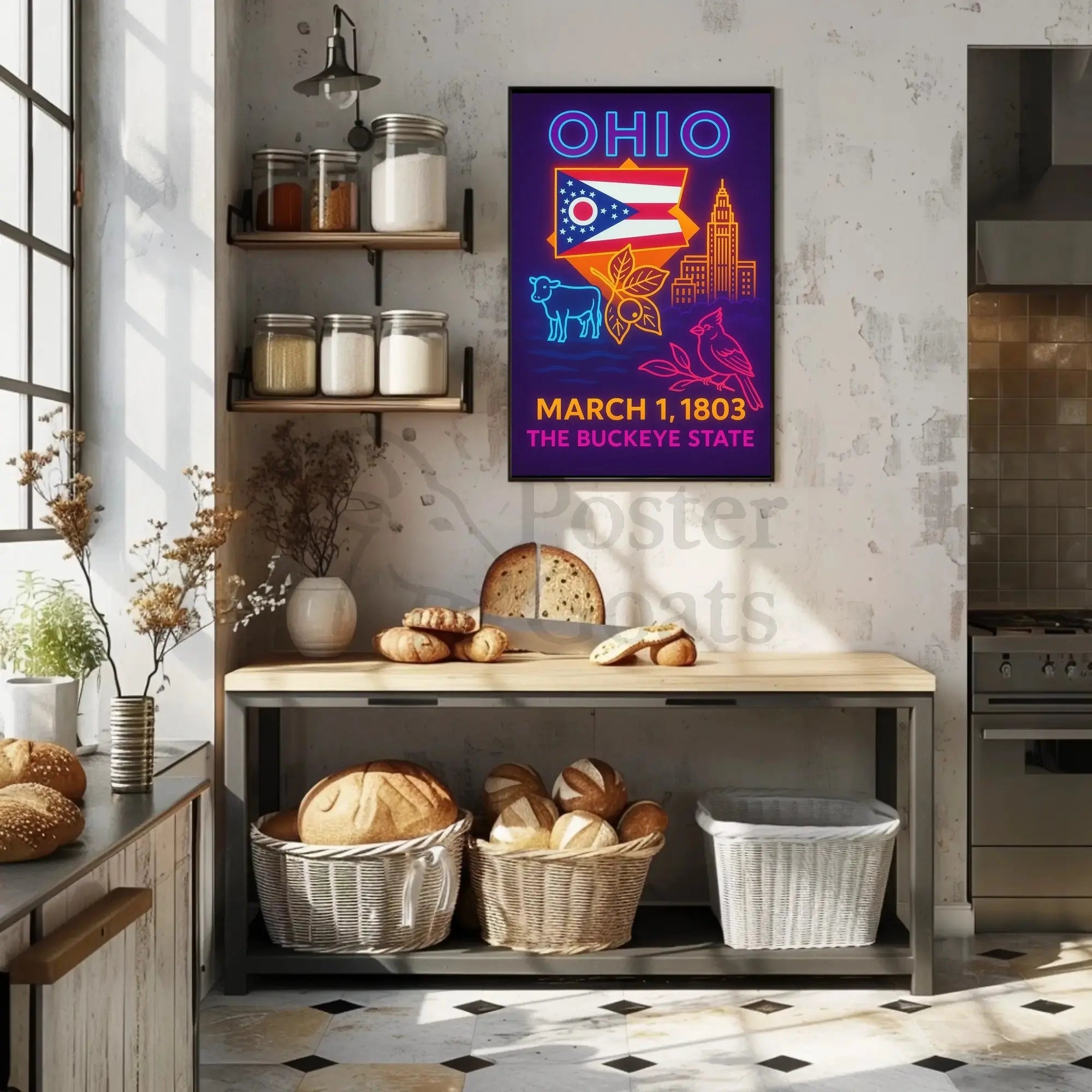 Ohio Neon Lights Retro Poster Celebrates Cultural Heritage PosterGoat