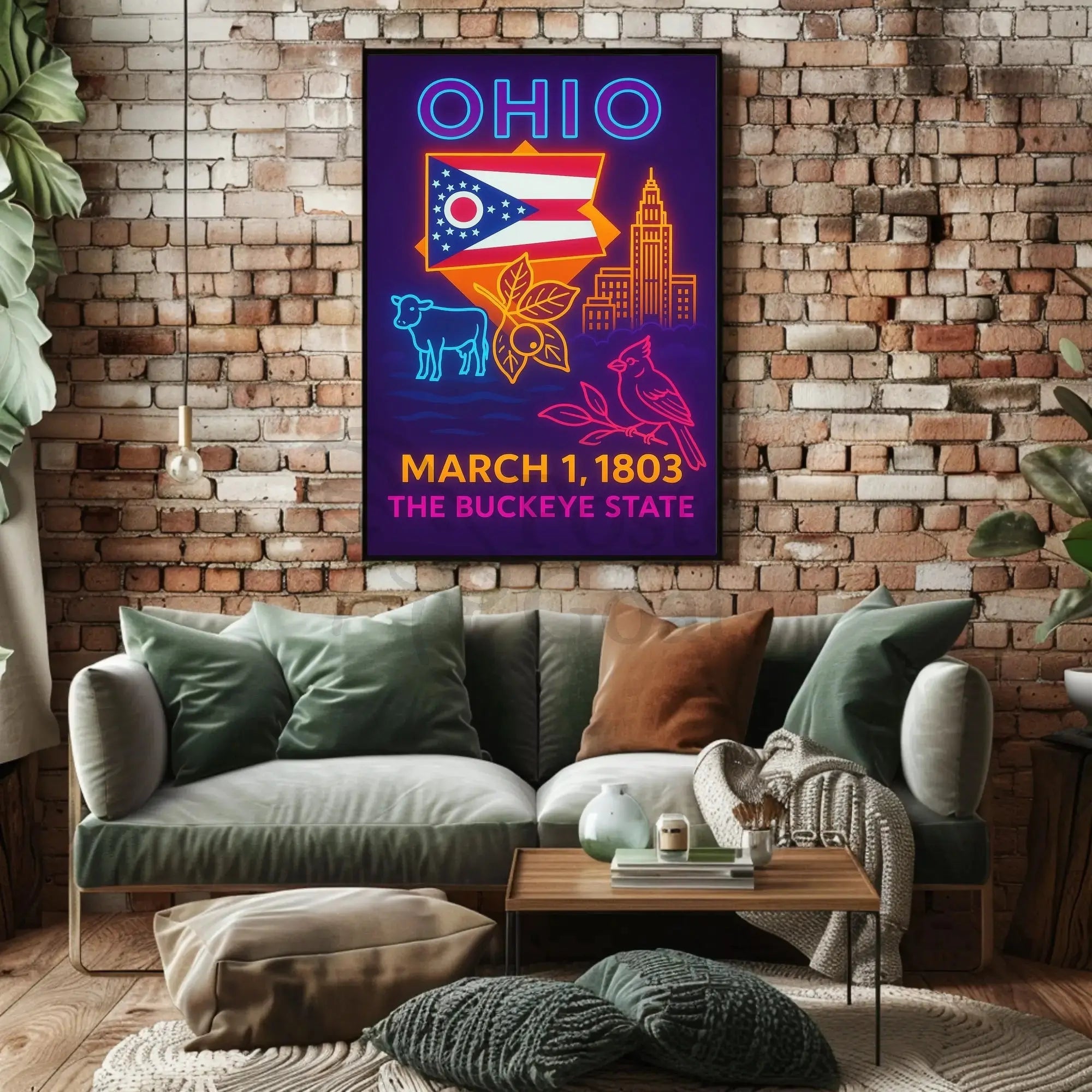 Ohio Neon Lights Retro Poster Celebrates Cultural Heritage PosterGoat