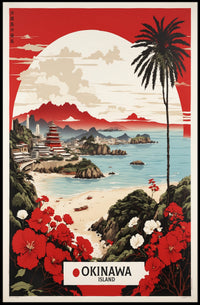 Okinawa Seaside Serenity: Retro-Inspired Travel Poster PosterGoat