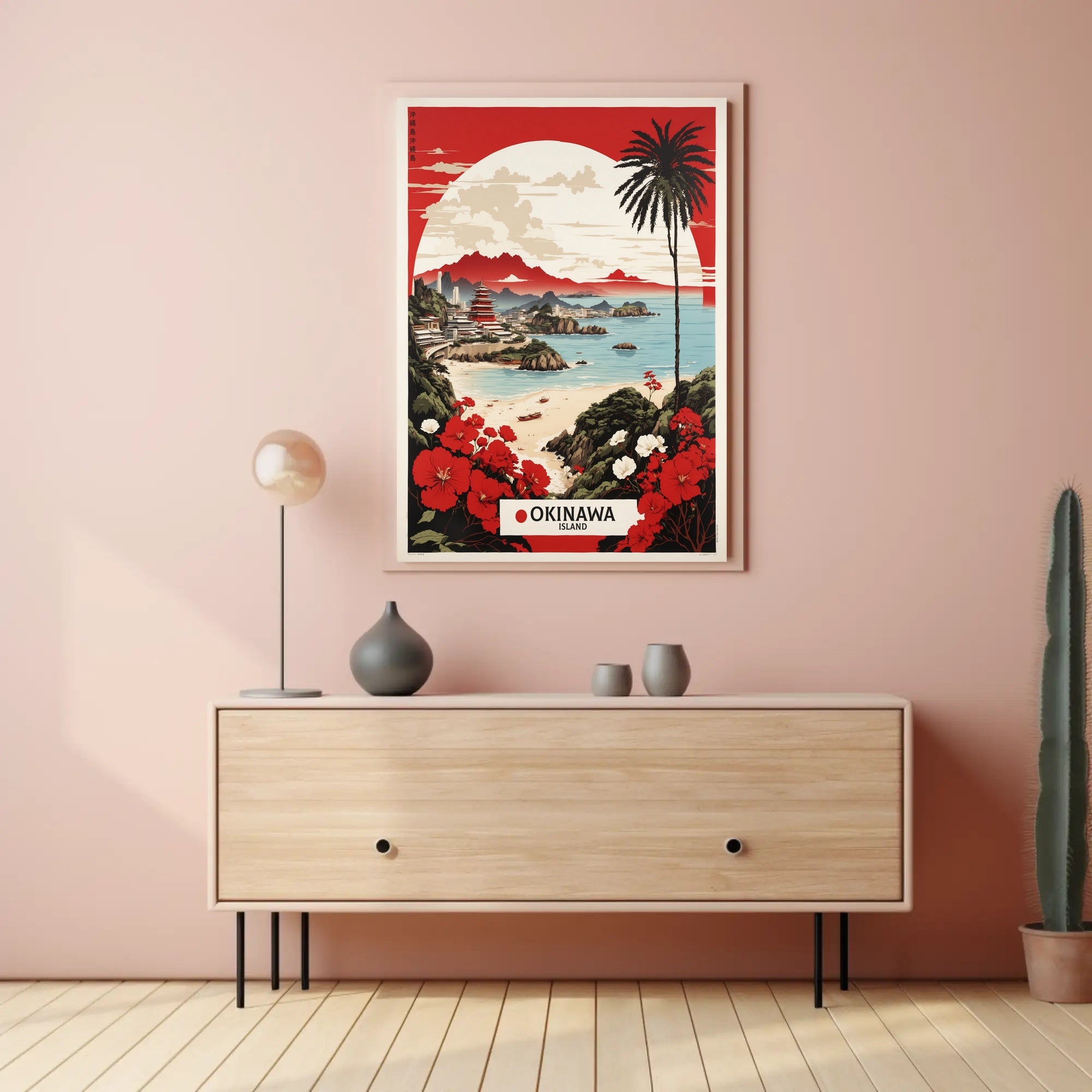 Okinawa Seaside Serenity: Retro-Inspired Travel Poster PosterGoat
