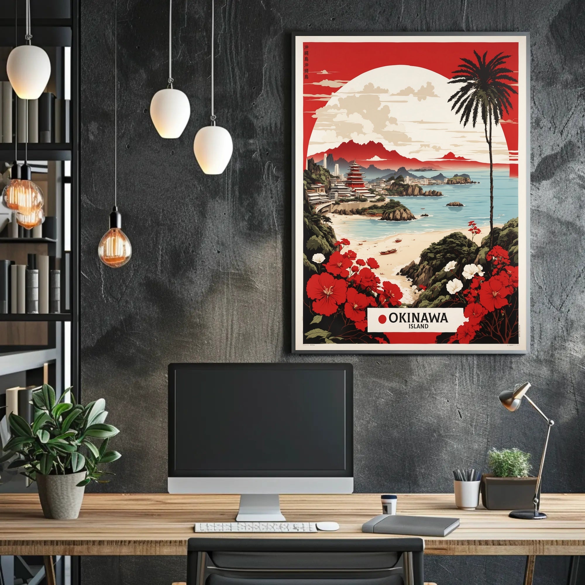 Okinawa Seaside Serenity: Retro-Inspired Travel Poster PosterGoat
