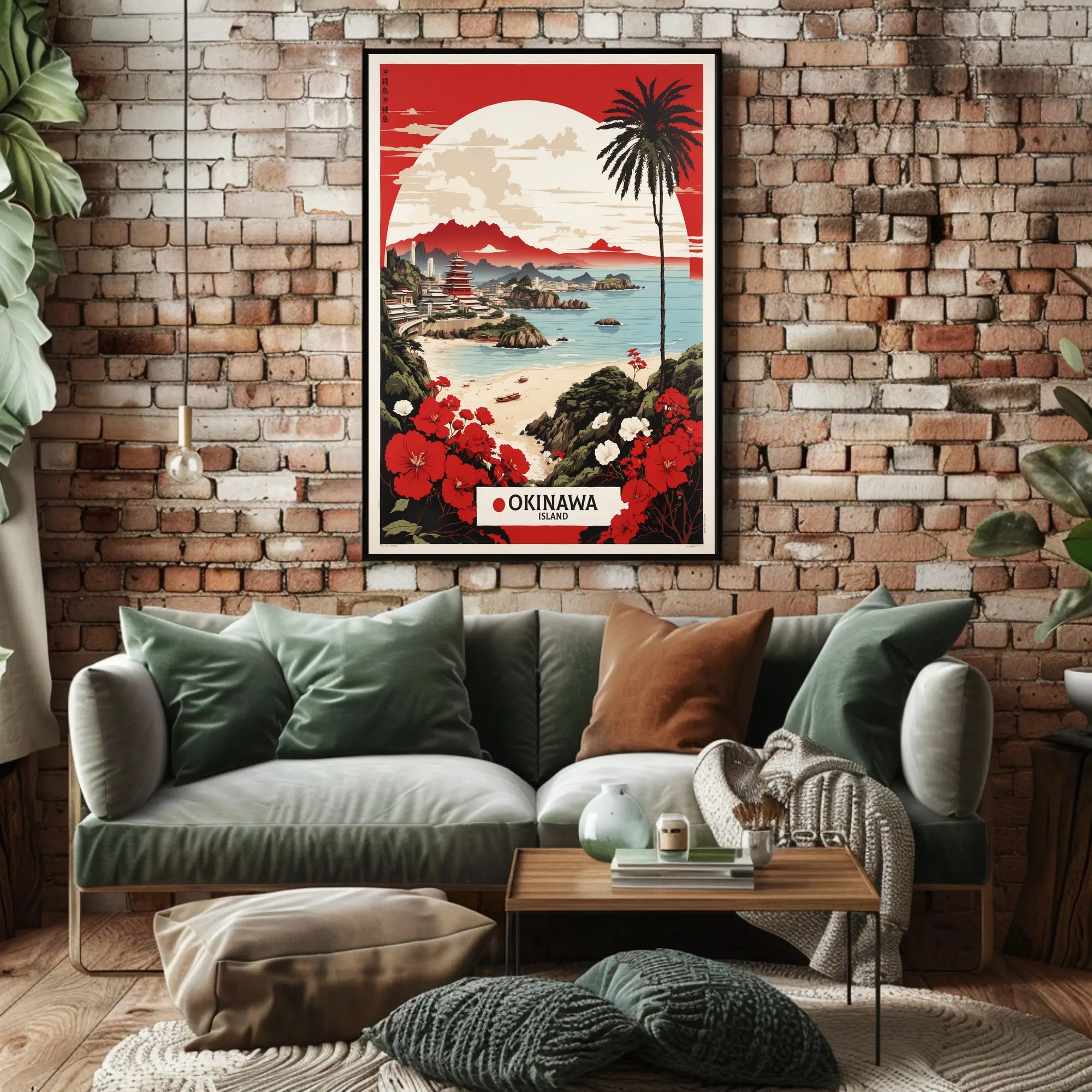 Okinawa Seaside Serenity: Retro-Inspired Travel Poster PosterGoat