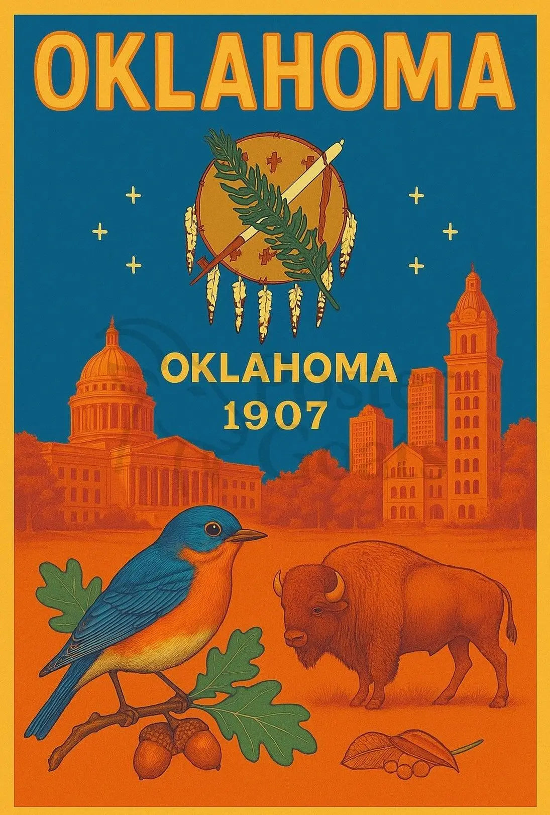 Oklahoma Statehood Celebration Vintage Travel Poster PosterGoat