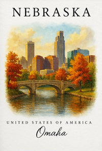 Omaha Autumn Cityscape Vintage Travel Poster PosterGoat