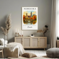 Omaha Autumn Cityscape Vintage Travel Poster PosterGoat