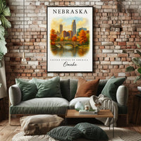 Omaha Autumn Cityscape Vintage Travel Poster PosterGoat
