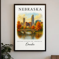 Omaha Autumn Cityscape Vintage Travel Poster PosterGoat