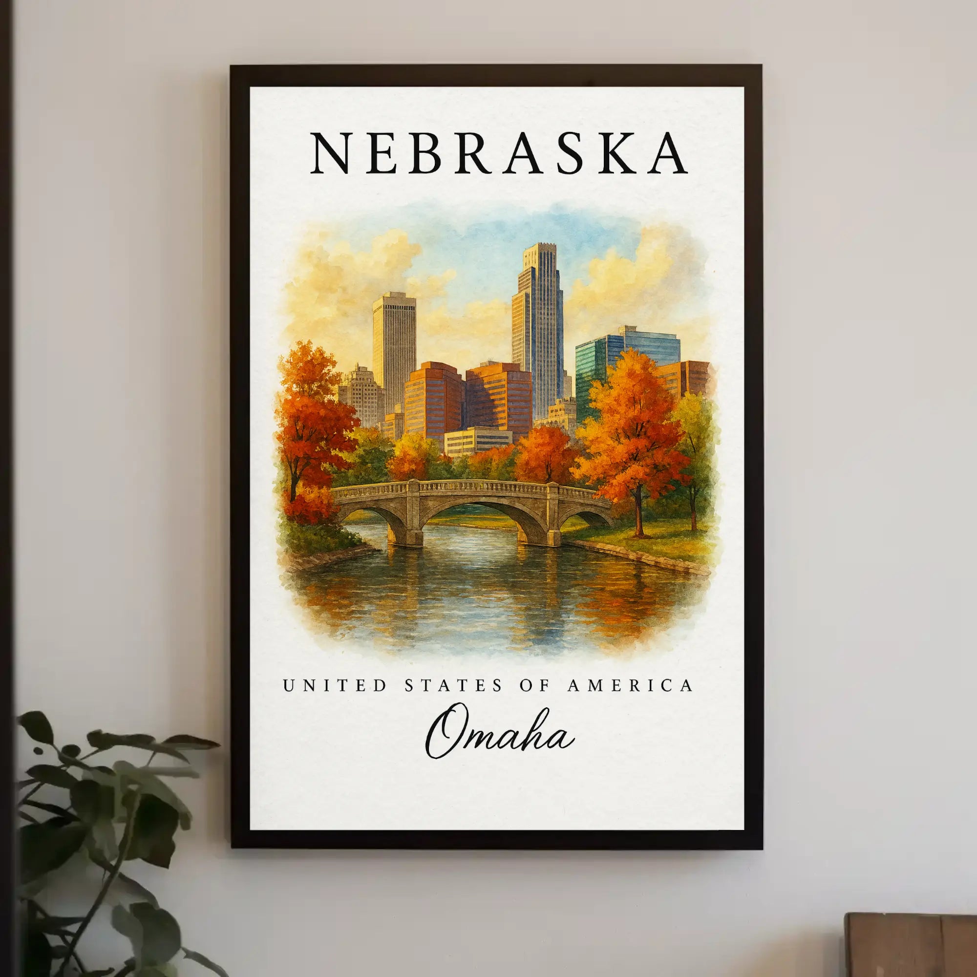 Omaha Autumn Cityscape Vintage Travel Poster PosterGoat
