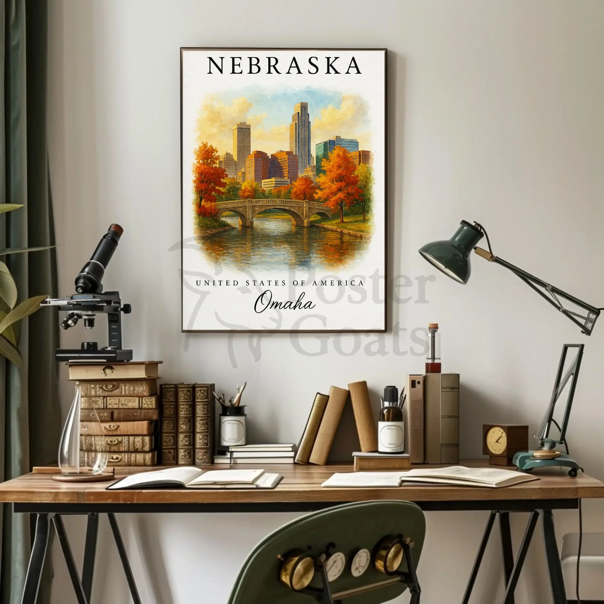 Omaha Autumn Cityscape Vintage Travel Poster PosterGoat