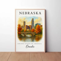 Omaha Autumn Cityscape Vintage Travel Poster PosterGoat
