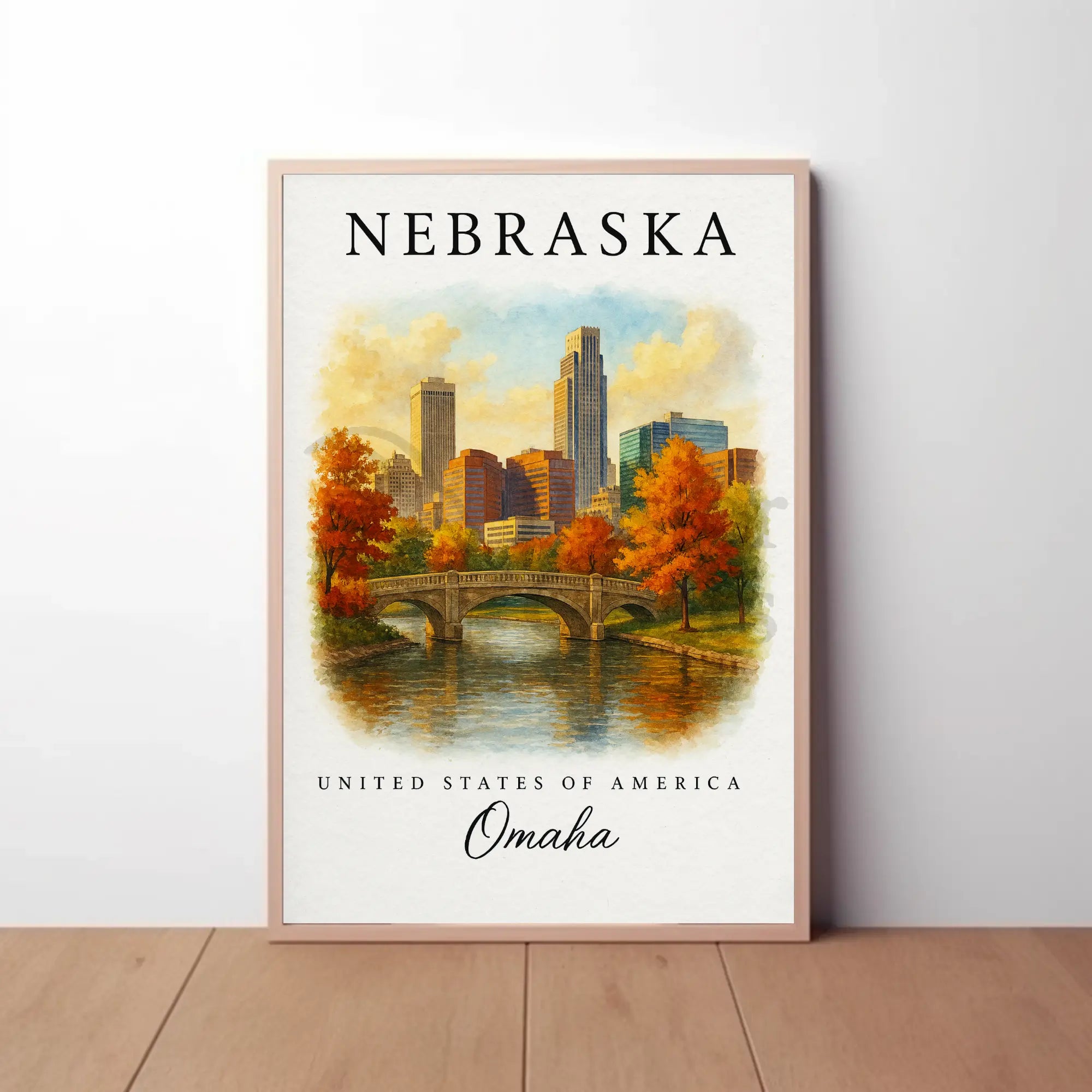 Omaha Autumn Cityscape Vintage Travel Poster PosterGoat