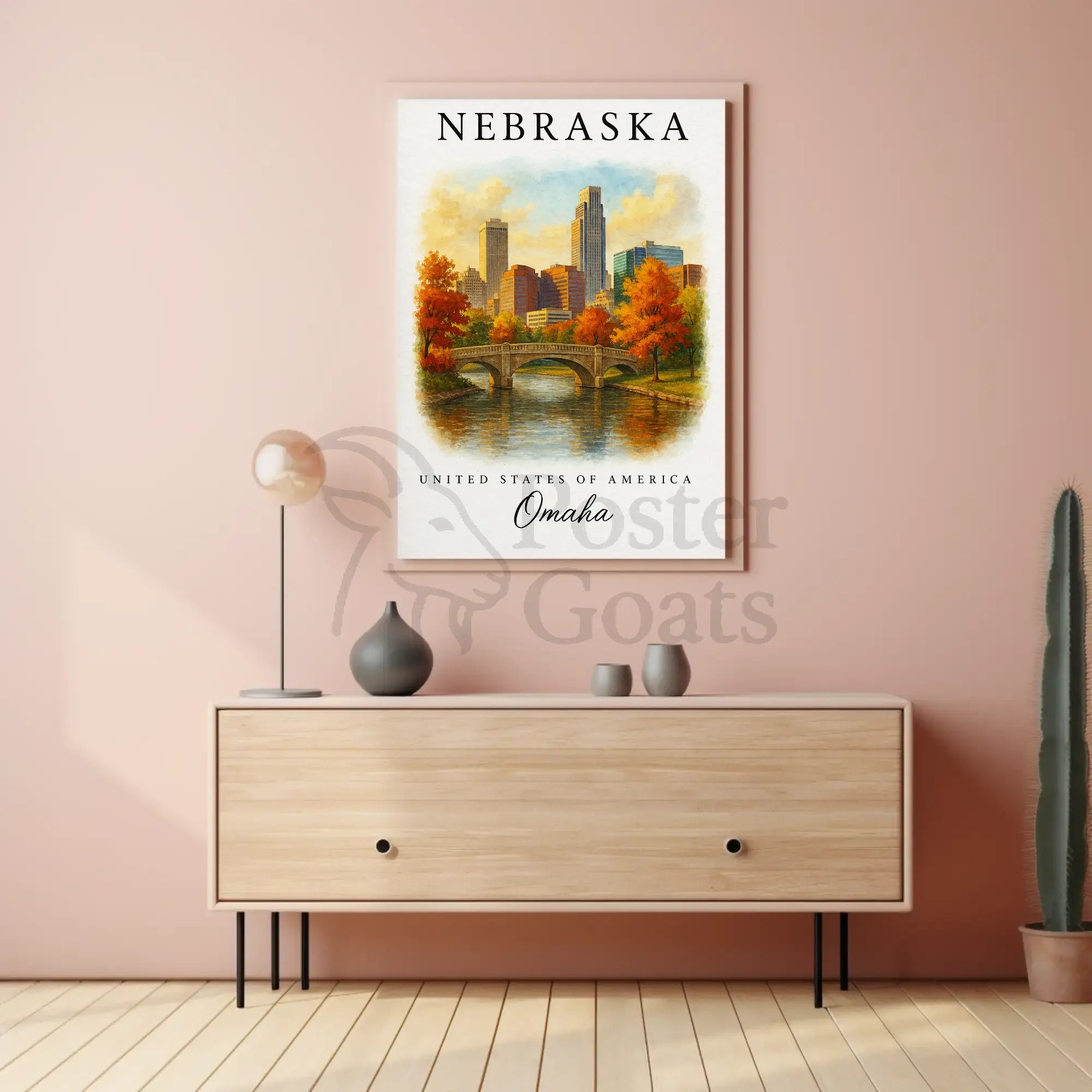 Omaha Autumn Cityscape Vintage Travel Poster PosterGoat