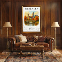Omaha Autumn Cityscape Vintage Travel Poster PosterGoat
