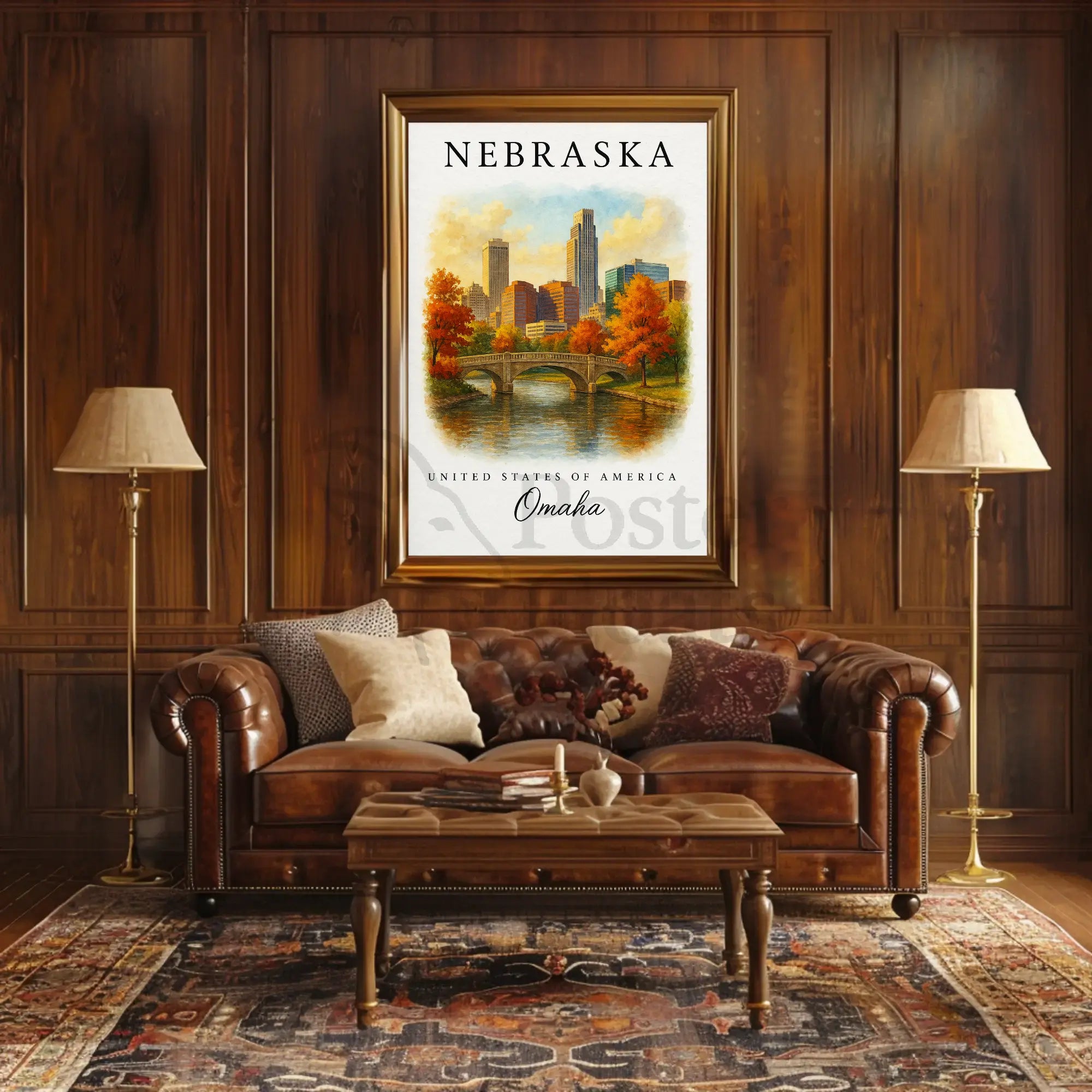 Omaha Autumn Cityscape Vintage Travel Poster PosterGoat