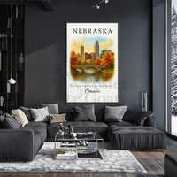 Omaha Autumn Cityscape Vintage Travel Poster PosterGoat