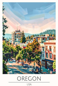 Oregon Cityscape Harmony: Urban Meets Nature Travel Poster PosterGoat