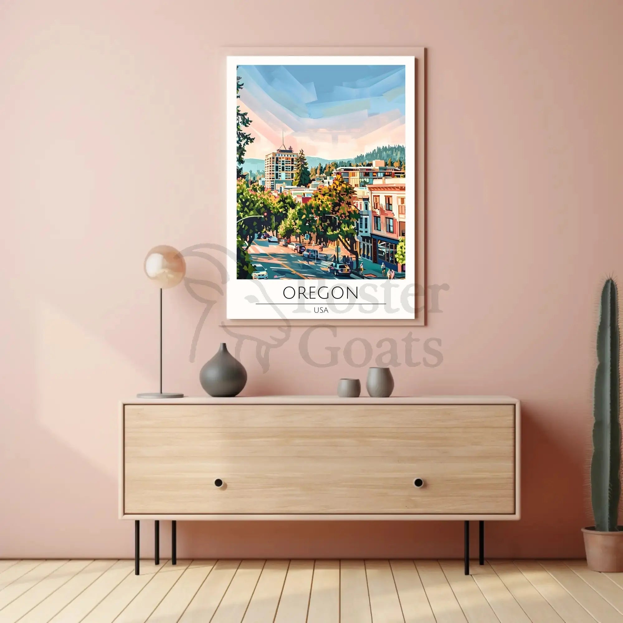 Oregon Cityscape Harmony: Urban Meets Nature Travel Poster PosterGoat