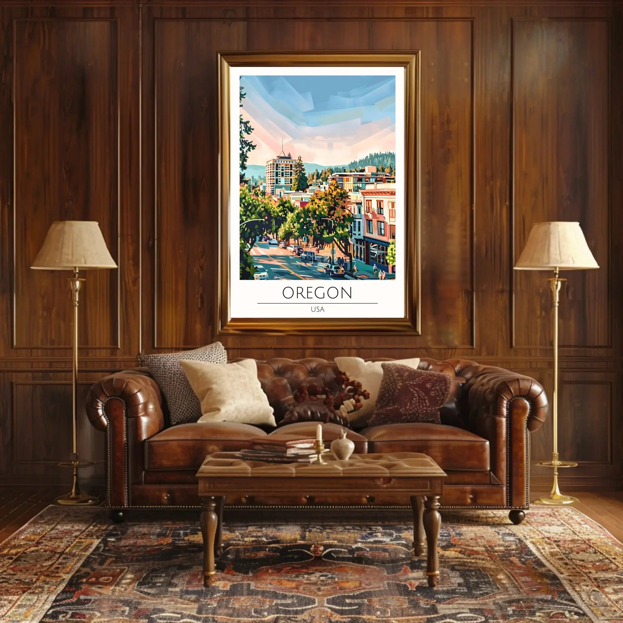 Oregon Cityscape Harmony: Urban Meets Nature Travel Poster PosterGoat