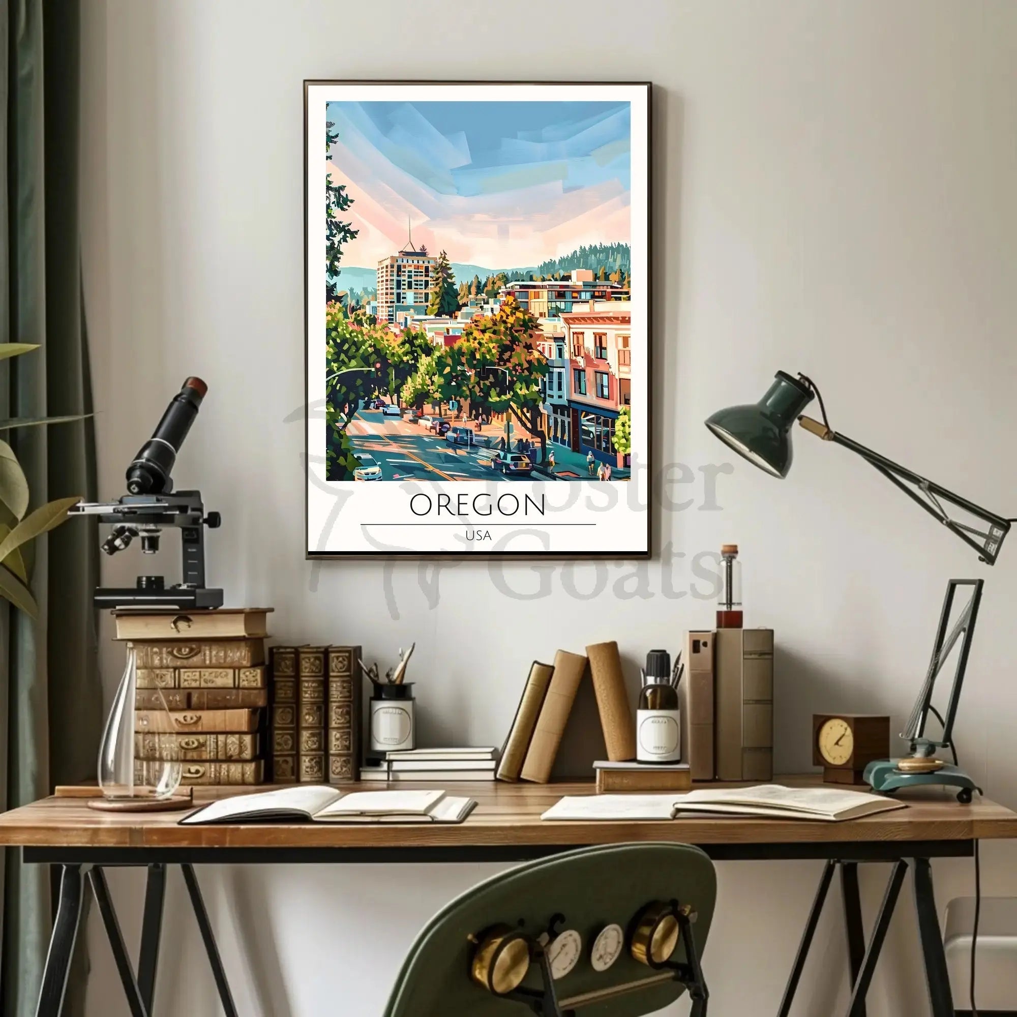 Oregon Cityscape Harmony: Urban Meets Nature Travel Poster PosterGoat