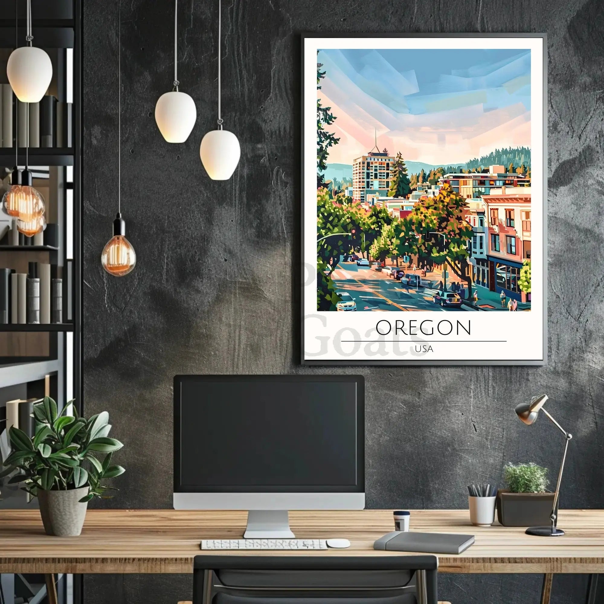 Oregon Cityscape Harmony: Urban Meets Nature Travel Poster PosterGoat