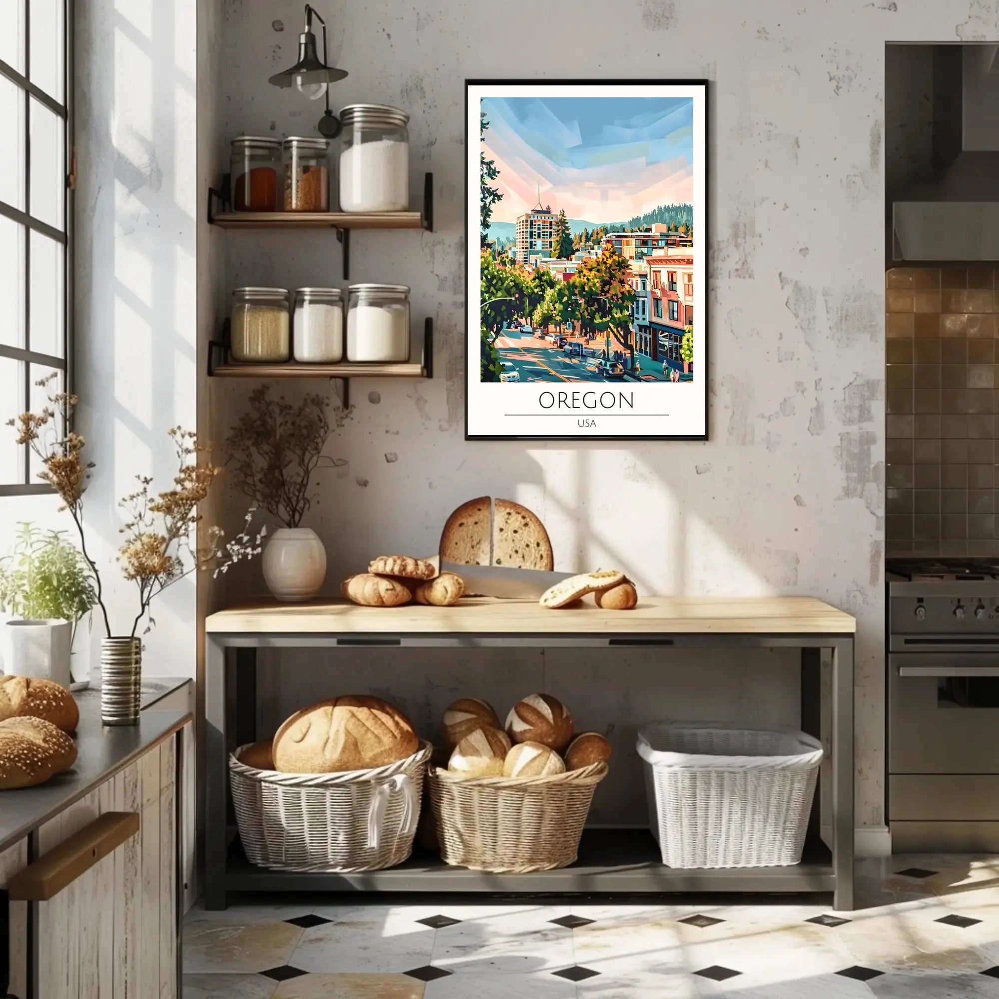 Oregon Cityscape Harmony: Urban Meets Nature Travel Poster PosterGoat