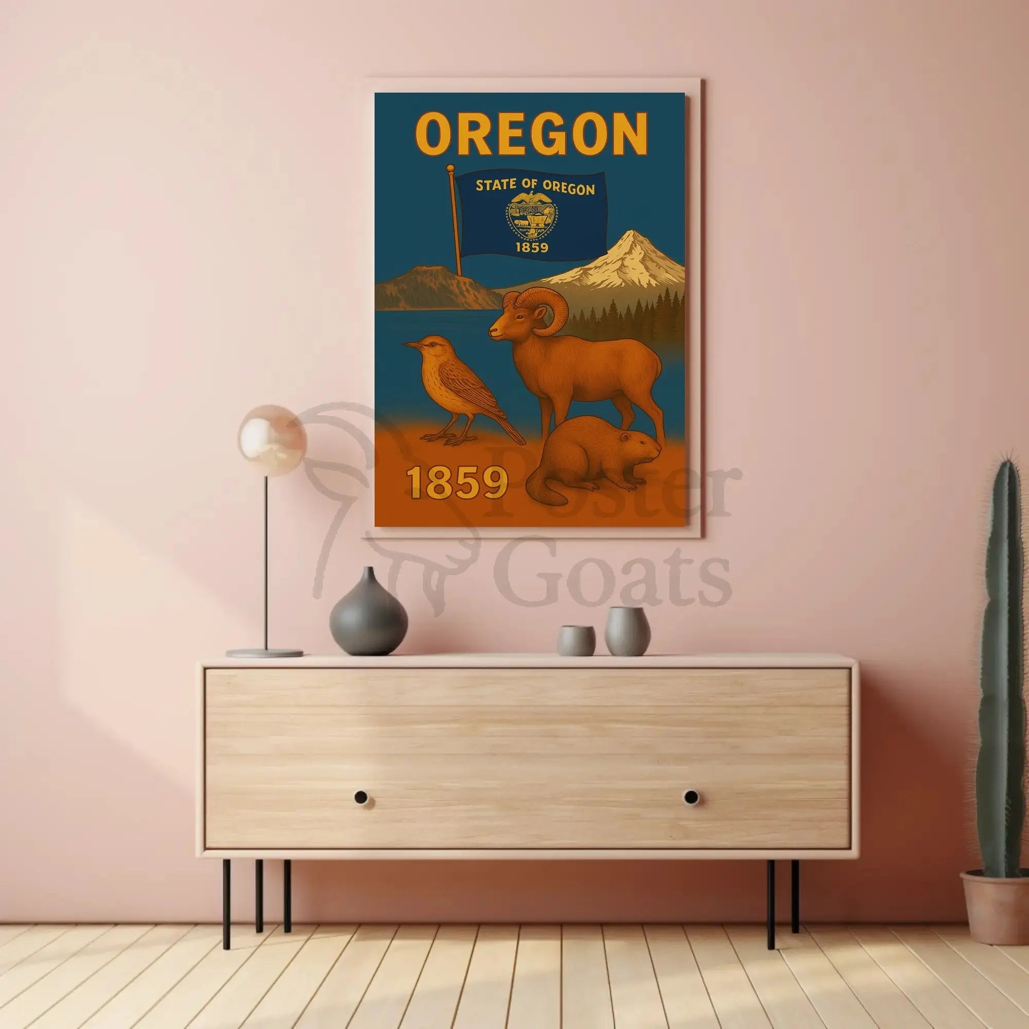 Oregon Heritage Wildlife Travel Poster PosterGoat