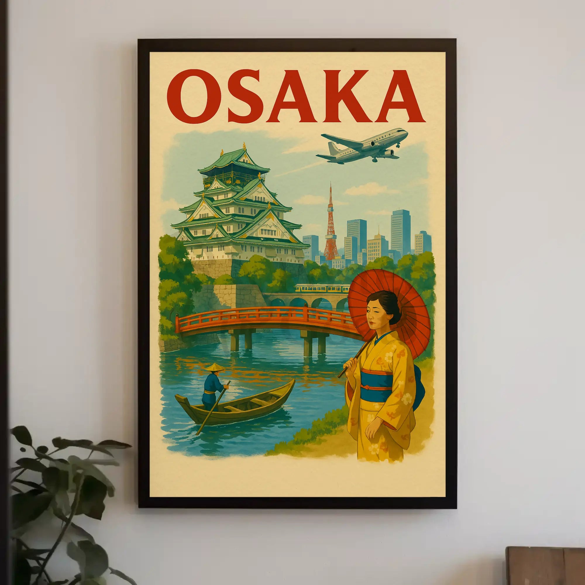 Osaka Castle Vintage Travel Poster by Mangusta captures Japan's cultural heritage with vibrant art and iconic imagery.