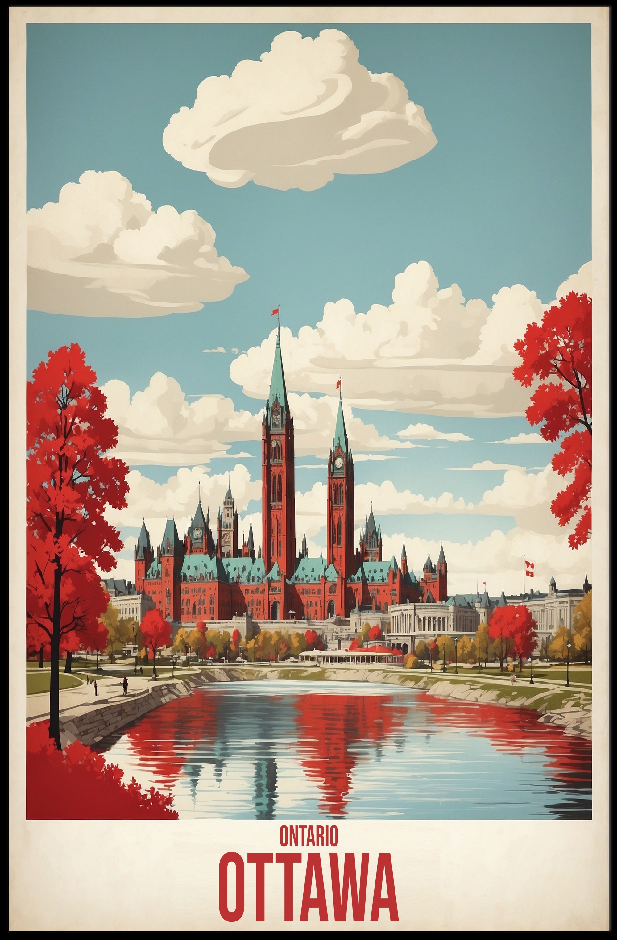 Ottawa Autumn Parliament Vintage Travel Poster PosterGoat