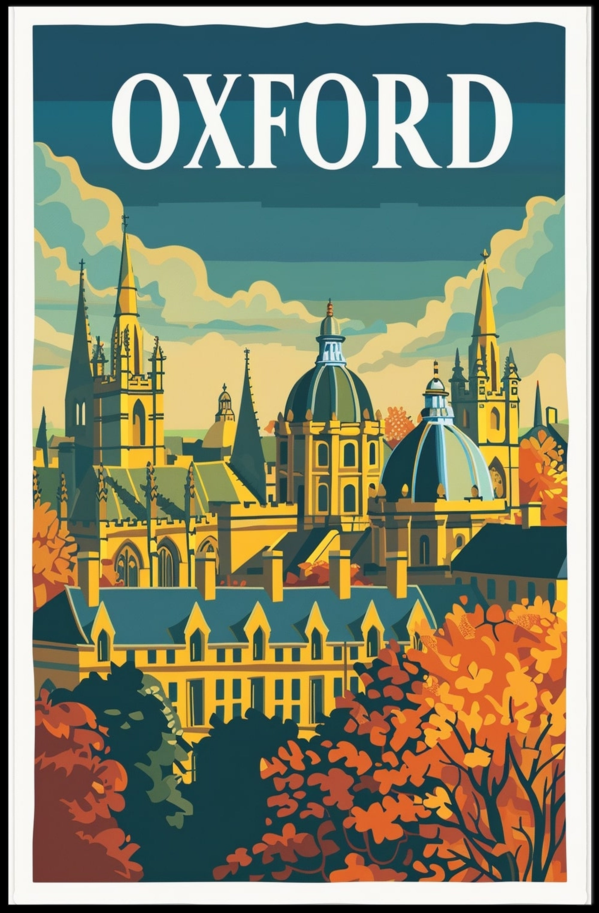 Oxford Autumn Vintage Cityscape Travel Poster PosterGoat