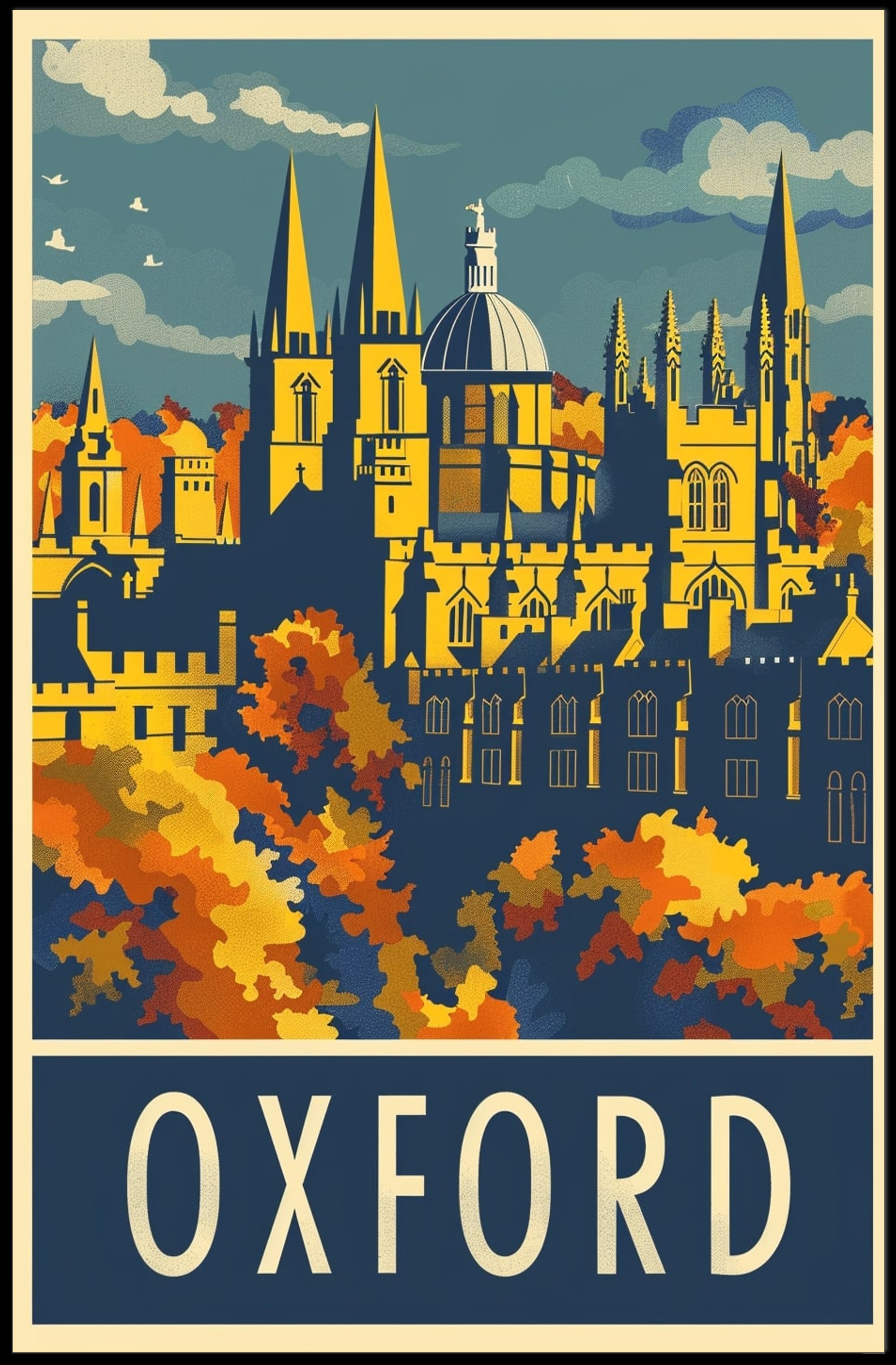 Oxford Autumn Vintage Travel Art - Urban or Cityscape Poster PosterGoat