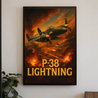 P-38 Lightning WWII Aerial Combat Scene Poster PosterGoat