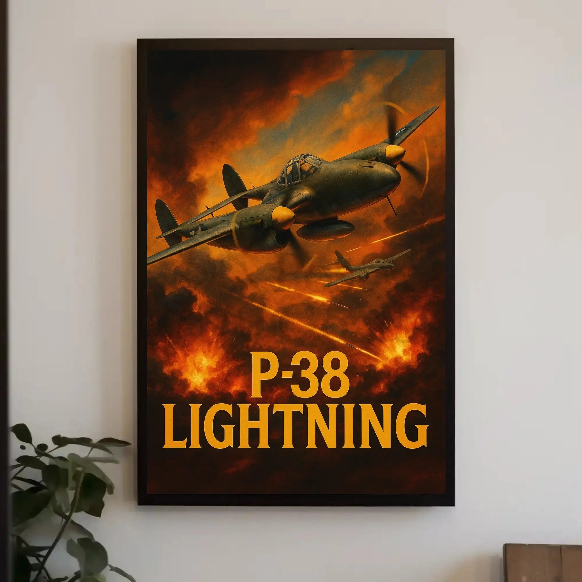 P-38 Lightning WWII Aerial Combat Scene Poster PosterGoat