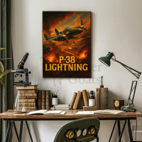 P-38 Lightning WWII Aerial Combat Scene Poster PosterGoat