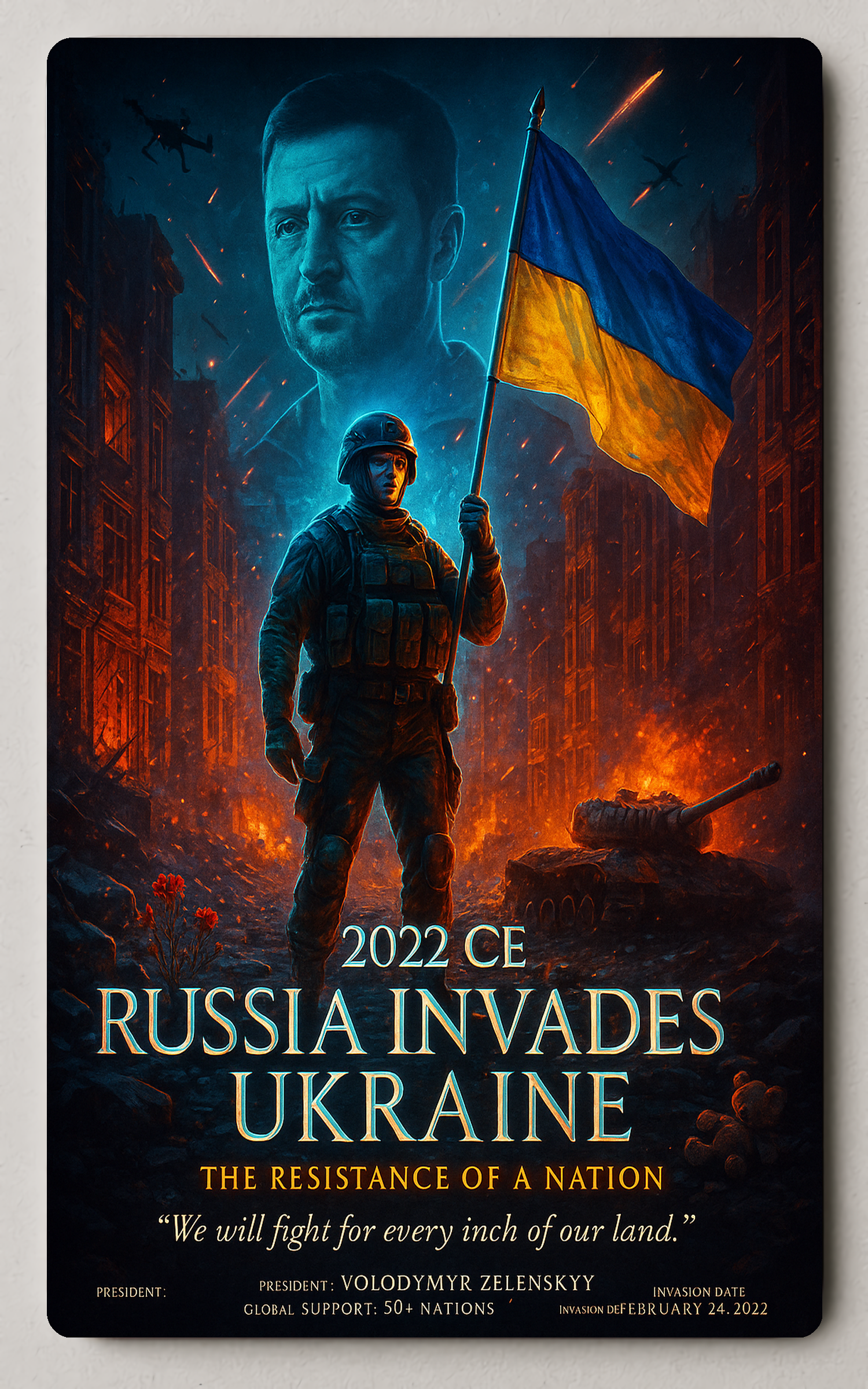 Ukrainian Resilience: Dramatic Photorealistic Political or Propaganda Trading Card