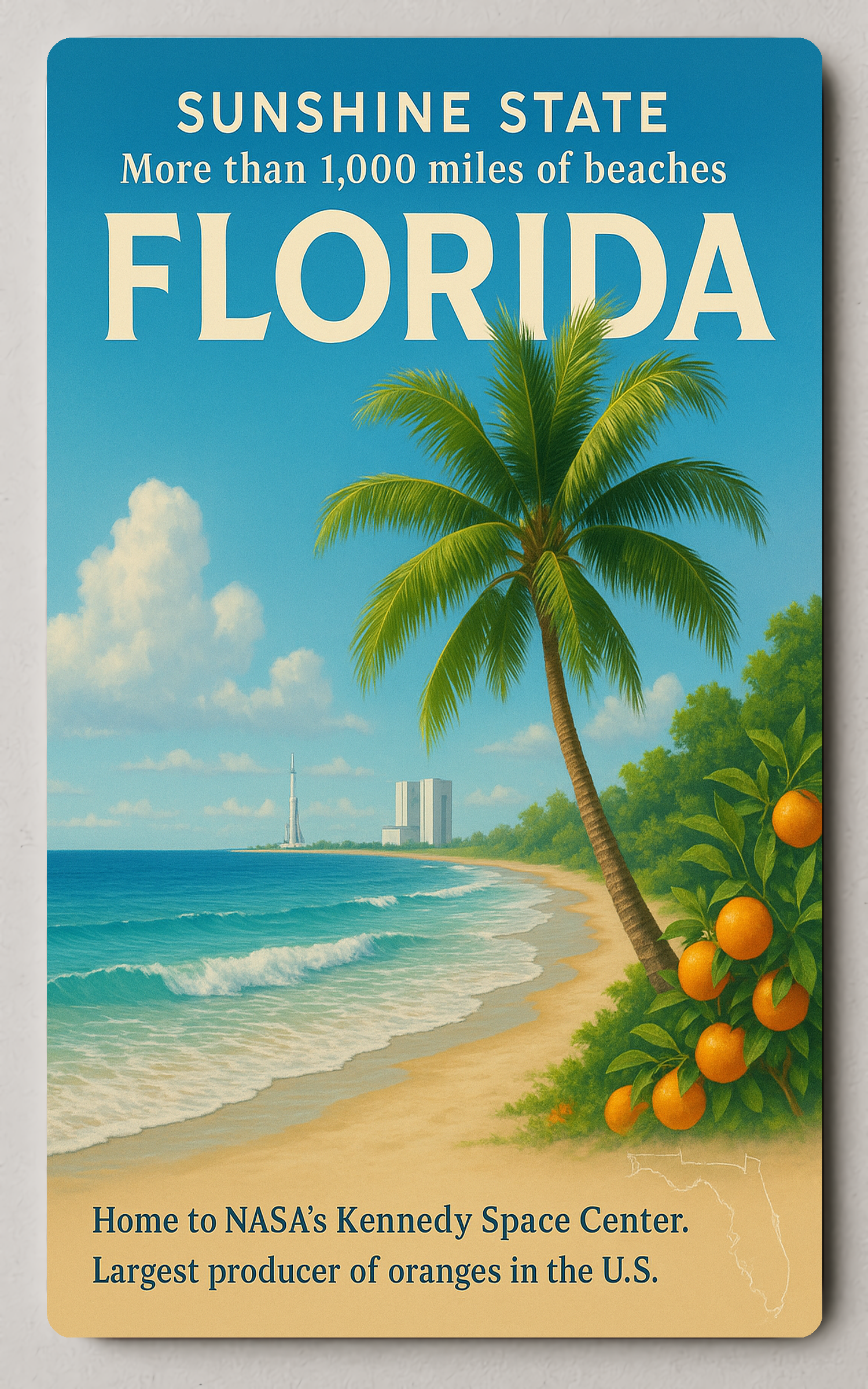 Florida Beaches and Space Exploration Vintage Travel Trading Card PosterGoat