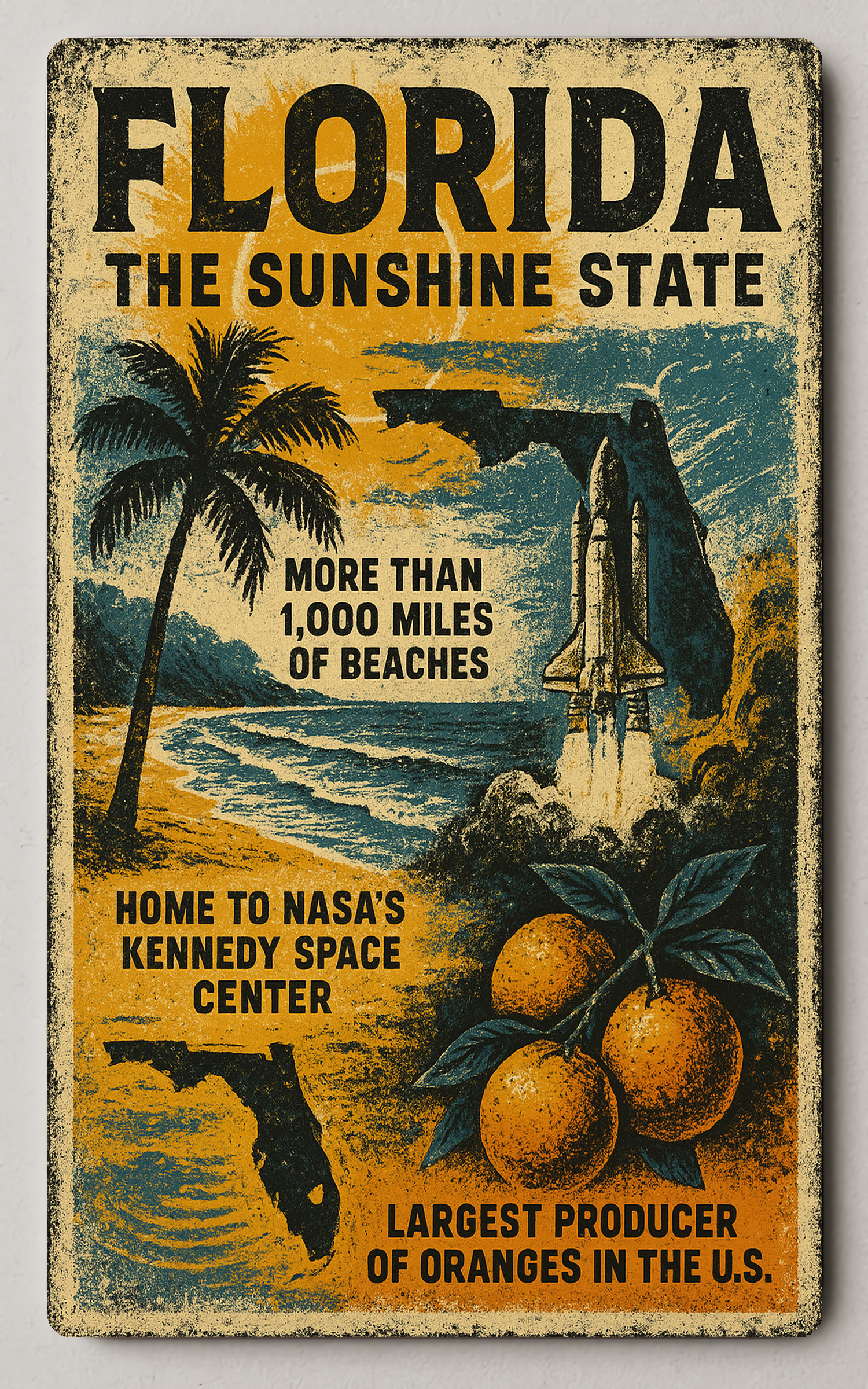 Florida Beaches and Space Launch Vintage Travel Trading Card PosterGoat