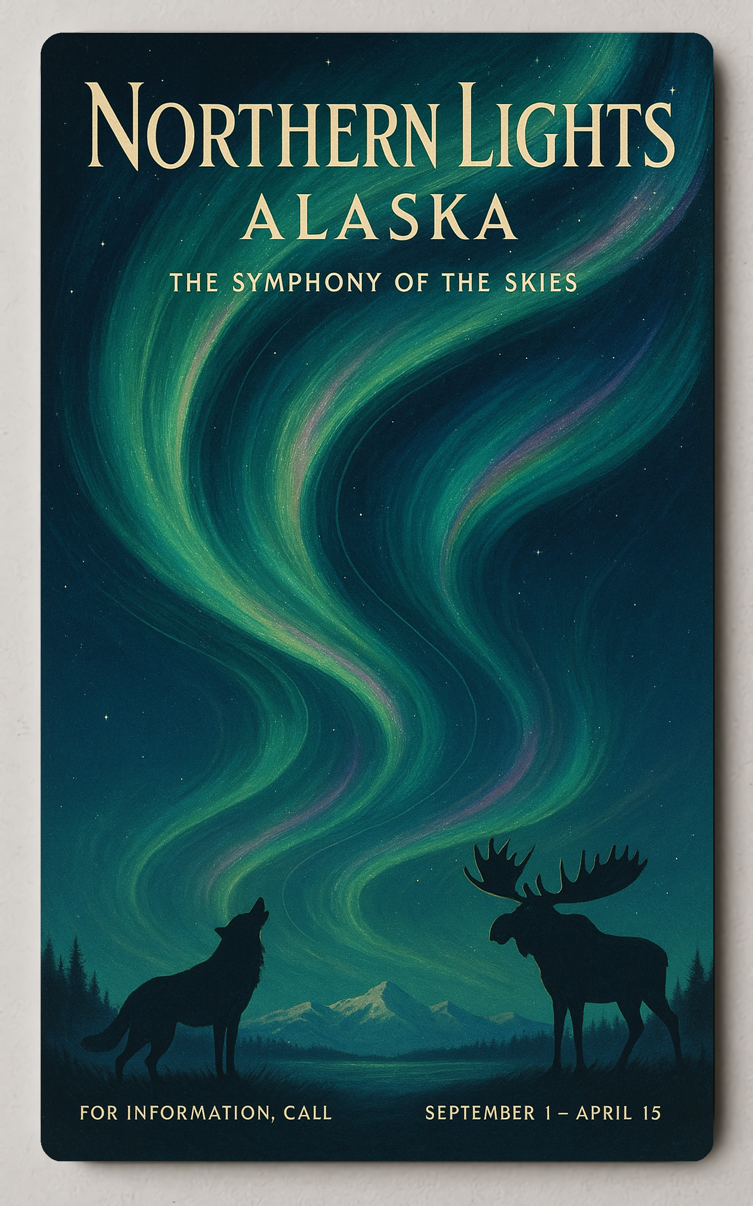 Northern Lights Symphony, Vintage Travel Trading Card PosterGoat