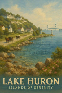 Painting of River with Bridge Poster Art Print PosterGoat