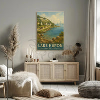 Painting of River with Bridge Poster Art Print PosterGoat