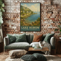 Painting of River with Bridge Poster Art Print PosterGoat