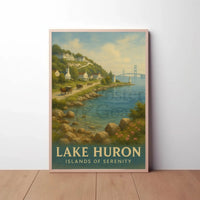 Painting of River with Bridge Poster Art Print PosterGoat